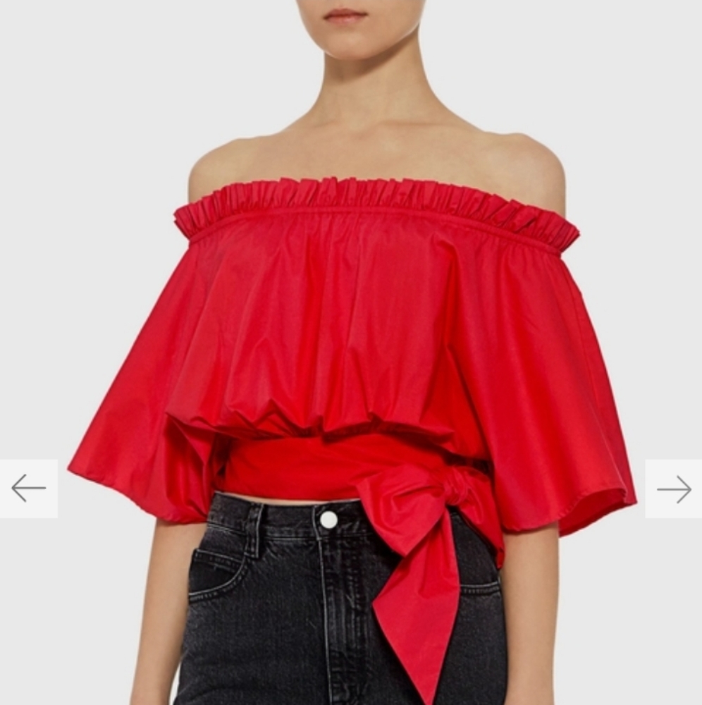 Saloni Drew Off The Shoulder Tie Hem Cropped Top Size 0